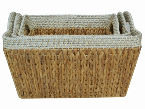 Natural rectangle water hyacinth storages with rope rim